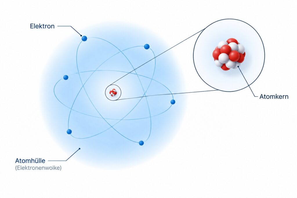 Darstellung eines Atoms mit Atomkern und Elektronen